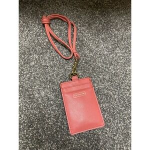 Coach Orange Peach PVC Leather ID Holder Lanyard